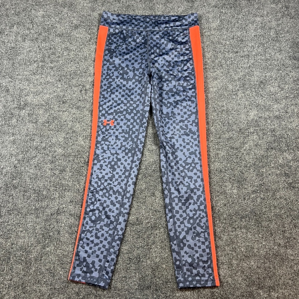 Under Armour Cold Gear Leggings Womens 25 Gray Orange Mid Rise Athleisure Yoga